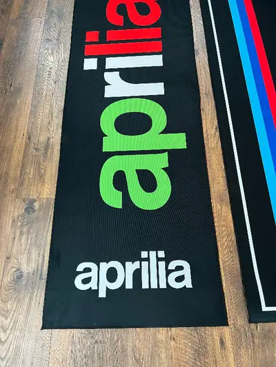 NEW Aprilia Racing Team motorcycle display carpets Italian color lettering starting at $140. each 60...