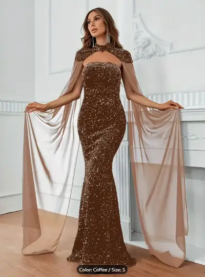 Didn't end up wearing this one, went with other options. Chocolate/coffee brown colour, sequins on a...