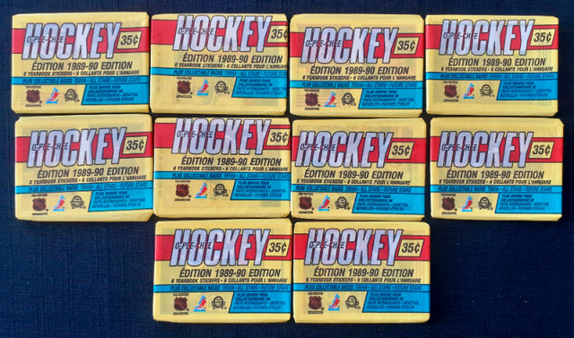 Lot de 10 paquets de collants 1989-90 O-Pee-Chee Hockey stickers in Arts & Collectibles in Laval / North Shore