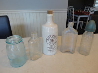 Set of 4 Vintage Bottles -Stork Baby Bottle, BC Distillery +more