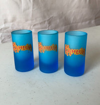 Lot of 3 Kahlua Frosted Blue Shot Glasses