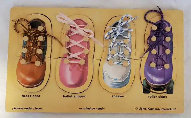 Melissa & Doug Wooden Shoe Lacing Peg Puzzle in Toys & Games in Oshawa / Durham Region - Image 2