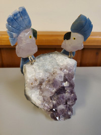 Amethyst Geode Stone Sculpture With 2 Parrots 