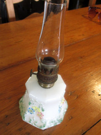 Rare Cosmos Milk Glass Miniature Lamp with Chimney