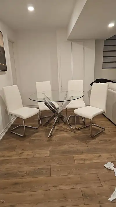 Modern Glass Dining Table Set with White Chairs, View more