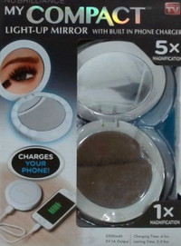 Foldaway Lighted Compact Mirror with Power Bank - New in box 