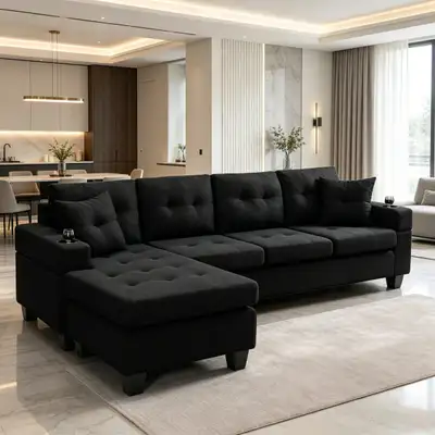 Stylish L-Shaped Sectional Sofa with Chaise Lounge Couch, View more
