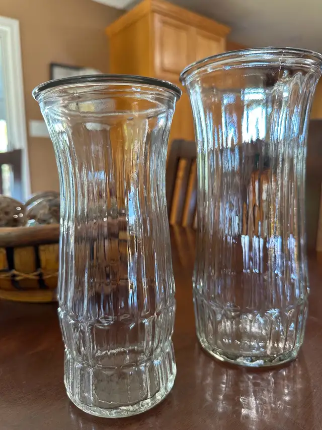 2 Clear Glass Vases - like new - $10 for pair. 
