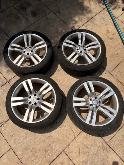 These pre-owned 20-inch Mercedes rims off of a 2011 GLK350. 8.5” rim width with a 45mm backspacing....