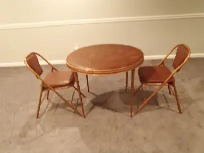Card Table & 2 Padded Folding Chairs w/ Metal Frame and leather, View more