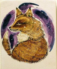 "Kitsune" Japanese Fox, ceramic handmade tile, majolica glaze