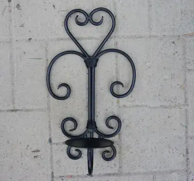 Wrought Iron Heart Candle Holder Outdoor Decor Wall Hanging, View more