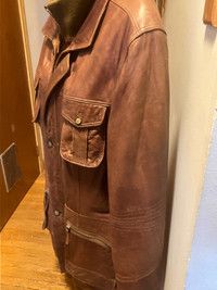 Brown leather long  jacket 2XLDanier bady soft leather
