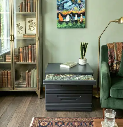 Modern Black side table with Botanical leaf, View more