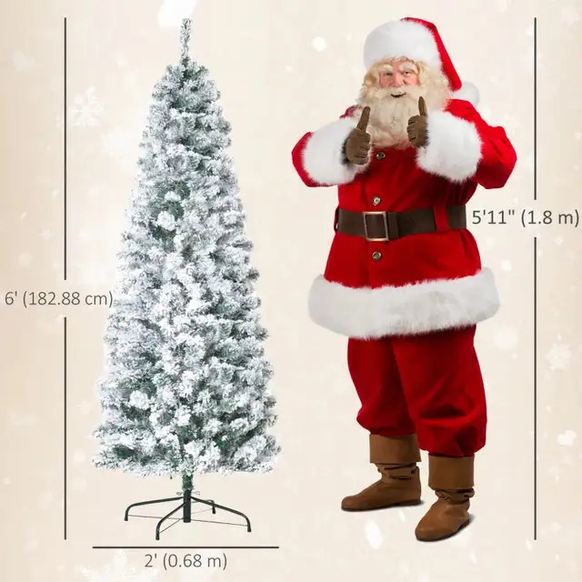 6ft Prelit Artificial Pencil Christmas Tree, Snow Flocked Slim X in Holiday, Event & Seasonal in Markham / York Region - Image 4