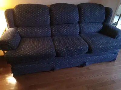 Blue (with pattern) sofa in good condition. moving this month and don't want to take it 2ookm. No bu...