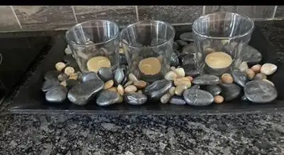 3 Candle Decorative Holder with Stones, View more