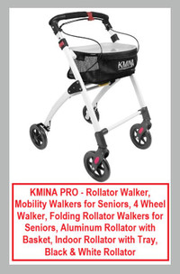 (NEW) KMINA PRO Rollator Walker Aluminum Folding 4 Wheels Basket