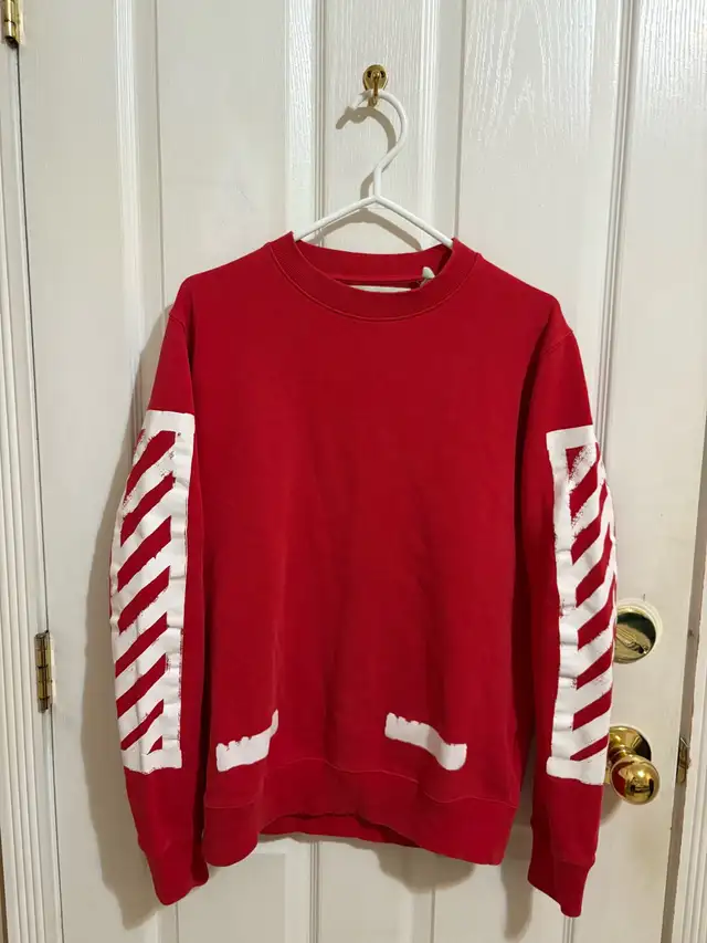 Off-White Red Diagonal Stripe Pullover Sweatshirt
