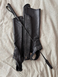 Horseback riding gear - chaps and crop