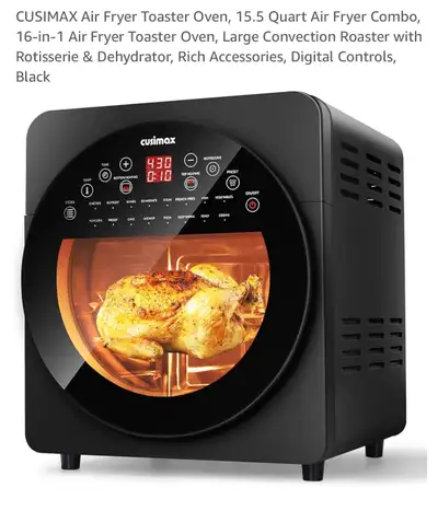 CUSIMAX Air Fryer Toaster Oven, 15.5 Quart Air Fryer Combo, 16-in-1 Air Fryer Toaster Oven, Large Co...