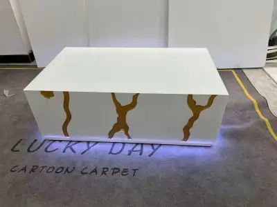 White Coffee Table – Gold Pattern + Blue Light, View more