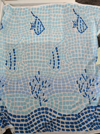Fabric shower curtain blue and white fish