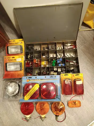 All types of trailer lights, spot lights, tractor lights, fuses all sizes for cars, trucks, tractors...