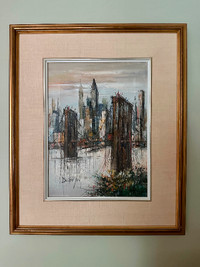 A pair Suzanne Duchamp oil paintings on canvas Brooklyn Bridge