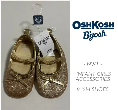 OSHKOSH - 9/12M - NWT - INFANT GIRLS GOLD SPARKLE FLATS / SHOES, View more