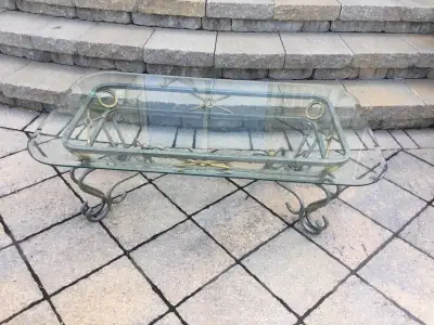 BEAUTIFUL METAL & GLASSE COFFEE TABLE DIM 48x28.25x15.75 INCHES , View more