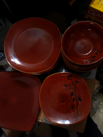 20 very nice burgundy  Dish set with black tree paterne, View more