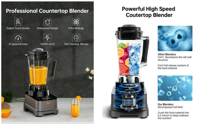 Aukey Home 68 oz Blender 1200W with Variable Speeds Control in Processors, Blenders & Juicers in Mississauga / Peel Region - Image 2