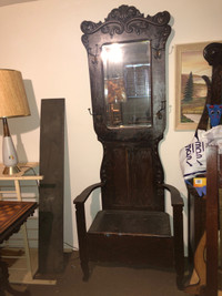 Antique Entryway/Hall Tree with Mirror. Seat storage . 7ft high