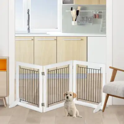 Freestanding Pet Gate, Folding Dog Gate with 2 Support Feet, 24" High, 3 Panels, for Small Dogs, Pup...