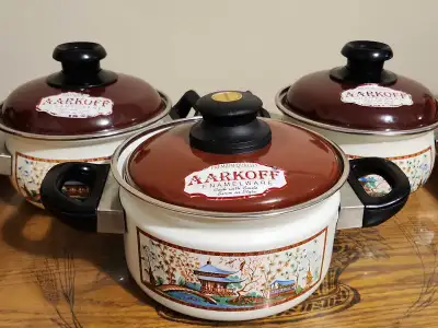 Aarkoff Enamelware Pot Set of 3 With Lids, View more