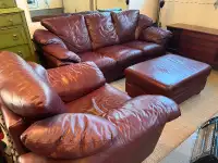 Rawhide leather couch, chair and ottoman