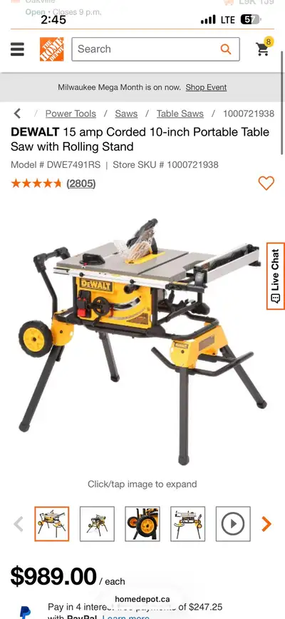 Dewalt table saw & stand DWE7491RS, View more