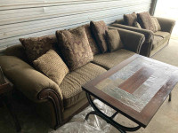 Sofa and loveseat with 2 end tables and coffee table