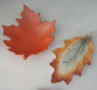 Pair of ceramic leaf trinket dishes dish - maple oak fall decor