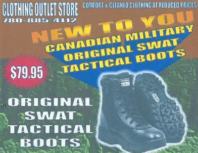 CANADIAN MILITARY SURPLUS ORIGINAL SWAT TACTICAL BOOTS BLACK ZIPPER SIDE PLEASE CALL REG. @ 780-885-...