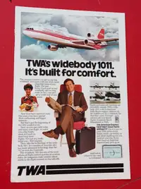 VINTAGE 1978 TWA AIRLINES AD WITH L-1011 JETLINER PLANE - RETRO