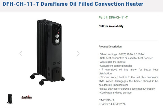 DURAFLAME 1500W Oil-filled Portable Electric Heater | Heaters, Humidifiers  u0026 Dehumidifiers | Winnipeg | Kijiji