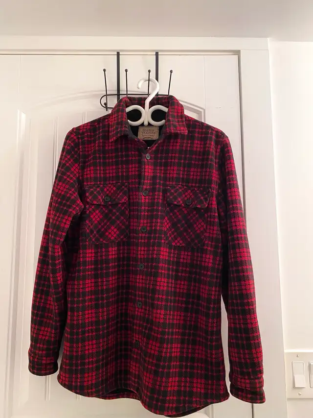 Mens Red Black Plaid Fleece Jacket