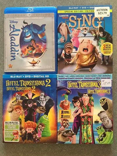 Disney Blurays EUC Aladdin Sing Hotel Transylvania 2 & 3 , View more