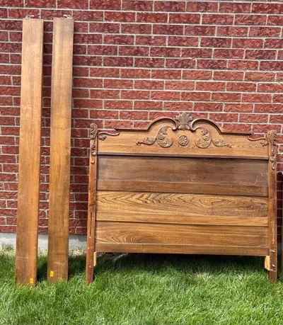 Antique wood bed headboard and footboard for double or 3/4 bed, View more
