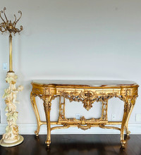 SUPERB ITALIAN BAROQUE CONSOLE MARBLE + COAT RACK with ANGEL