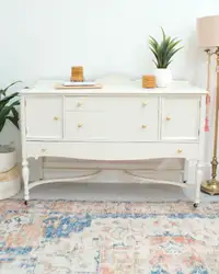 Professionally Painted Creamy Off White Antique Buffet Sideboard