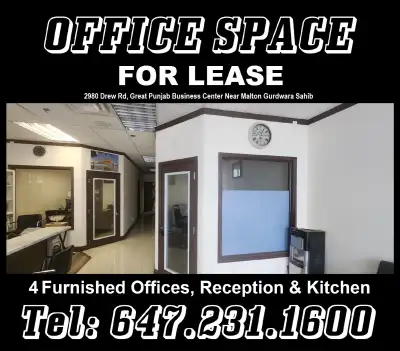 4 Office Room Available!!! for Lease or Rent in Great Punjab Business Centre near Toronto Airport, A...