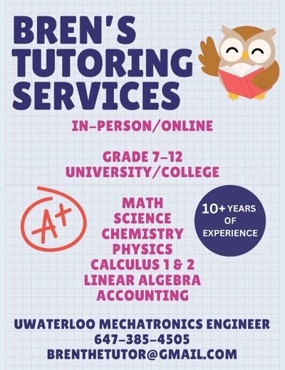 Gr 7-12/College/University Math/Science Tutor-Kitchener/Waterloo, View more